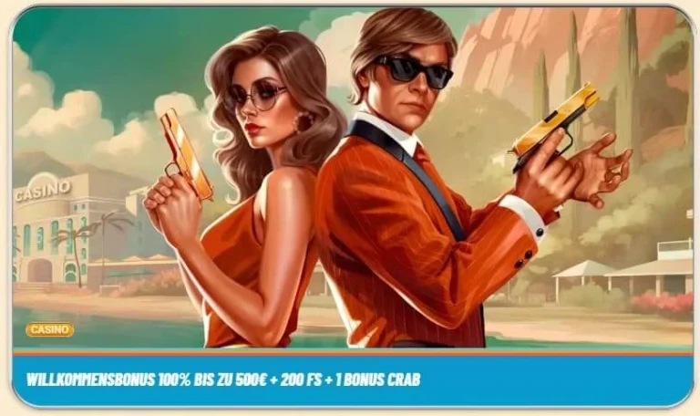 Willkommensbonus : 100 % bis zu 500 € + 200 Freispiele + 1 Bonus Crab
